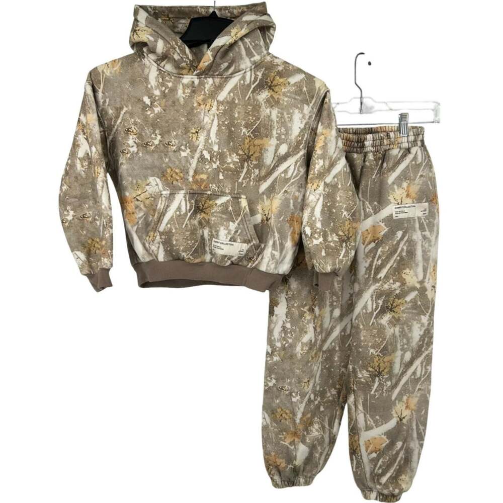 Kids Comfrt Adirondack Camo Oversized Hoodie Sweatshirt + Sweatpants Set Sz L